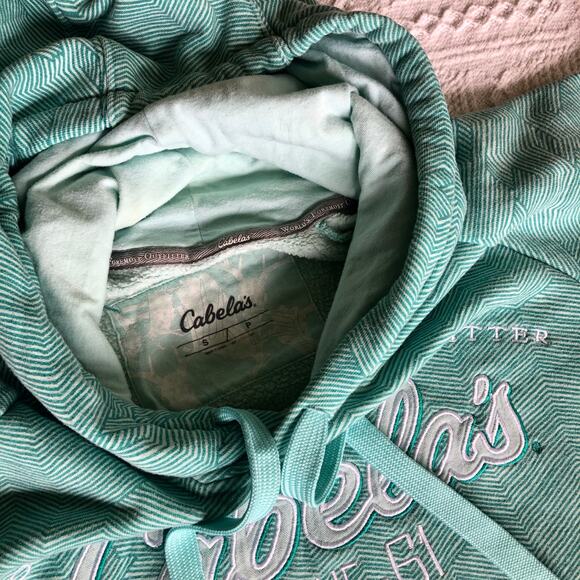 Cabela’s Embroidered Logo Hoodie Womens Small Teal Fleece Lined Gorpcore Outdoor - Picture 2 of 9